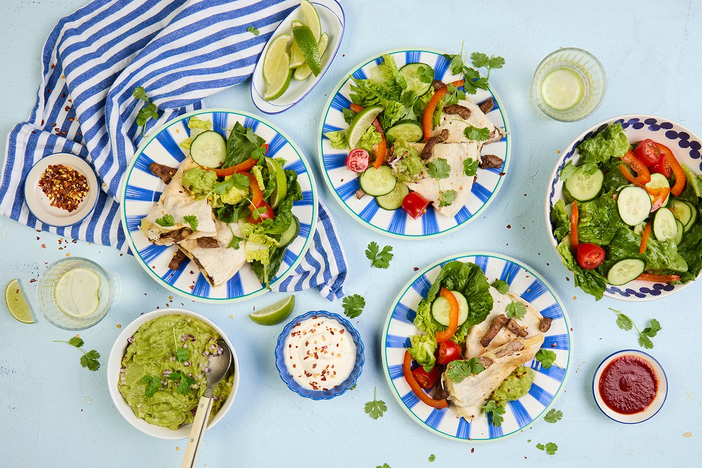 Quesadilla med biffstrimler og guacamole