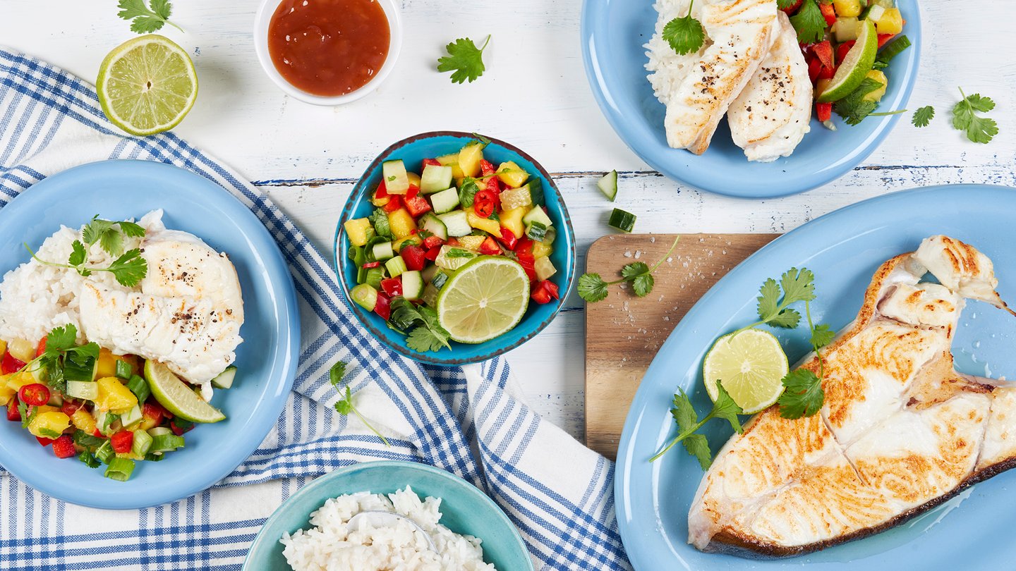 Stekt kveite med mangosalat og kokosris