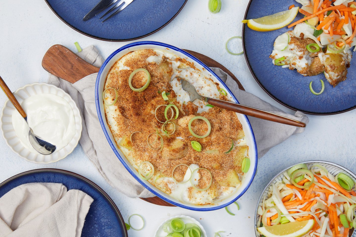 Fiskegrateng med skrei og råkost