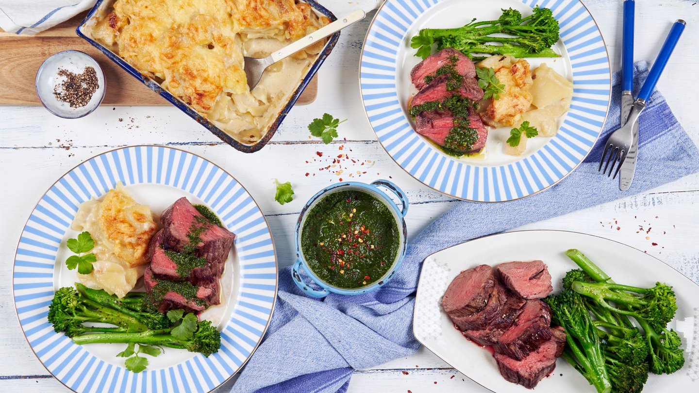 Indrefilet av storfe med fløtepoteter og chimichurri