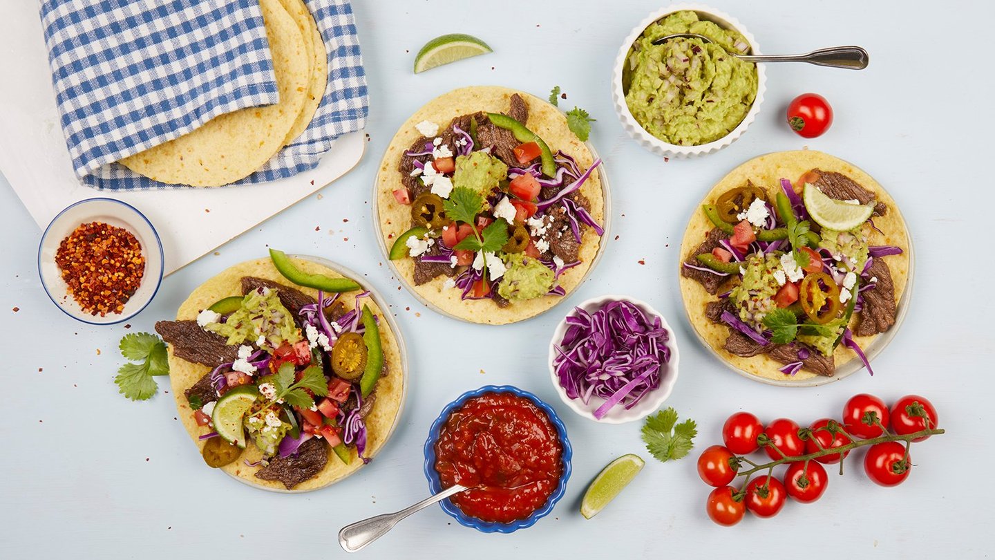 Bankebiff-taco med guacamole og feta