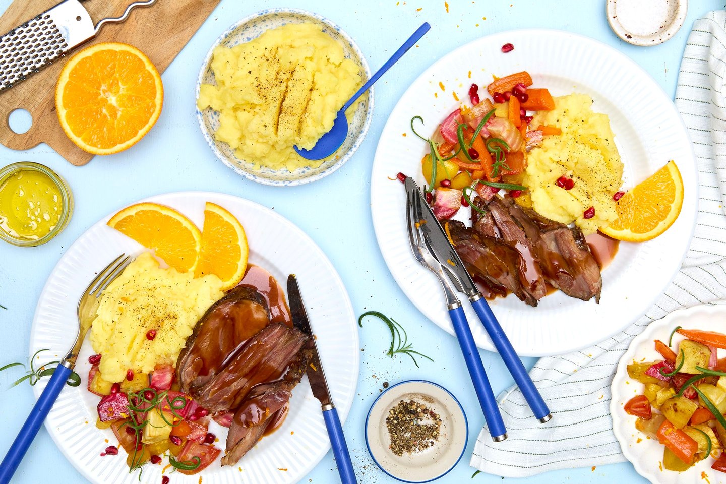 Lammebog med potetmos og appelsinglaserte rotgrønnsaker