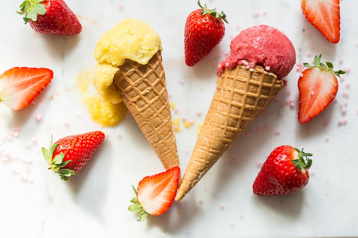 Jordbær- og banansorbet