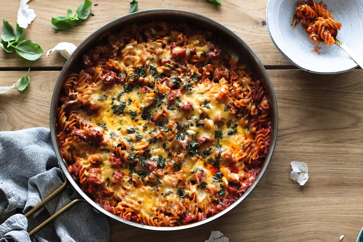 Pastaform med chorizo