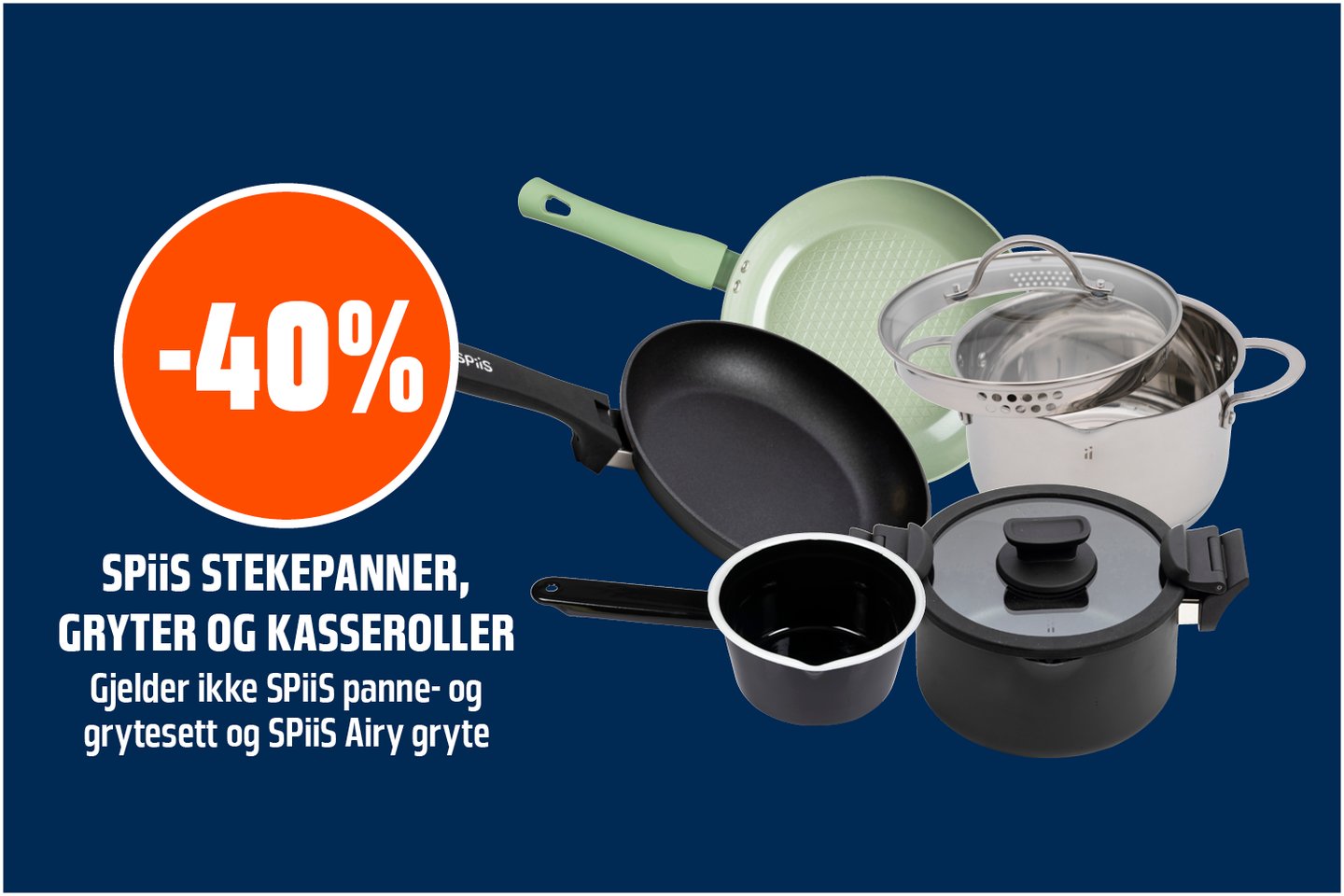 Spiis stekepanner, gryter og kasseroller