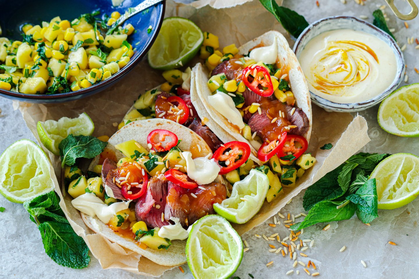 Tex mex taco med biff og mangosalat
