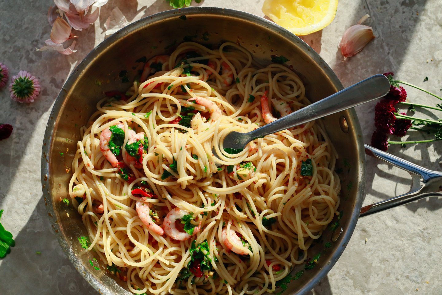 Spaghetti med reker