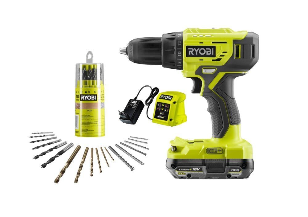 Ryobi R18DD4-1C20GA18 bor/skrutrekker m/borsett  inkl. batteri og lader