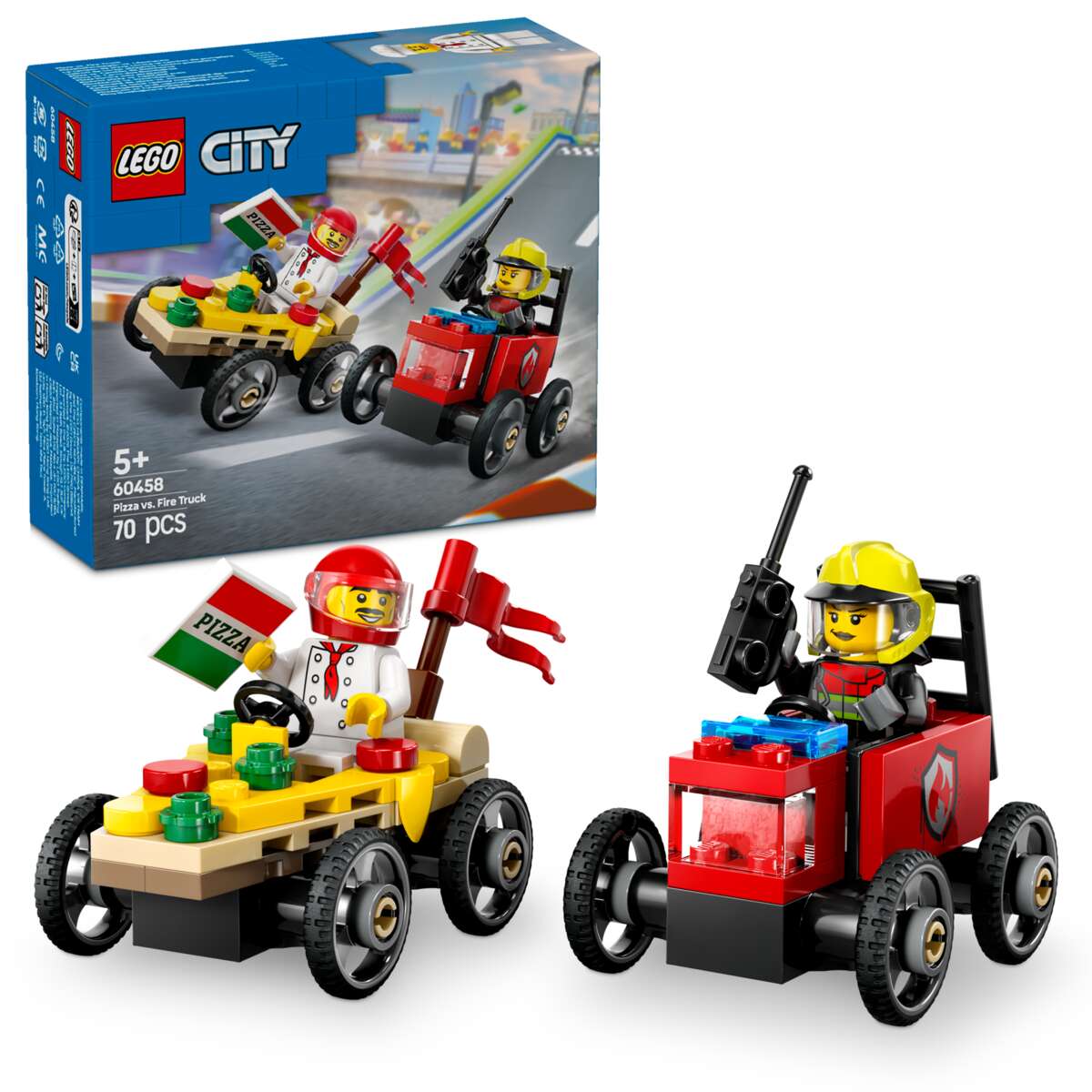 LEGO® City Billøp mellom pizzabil og brannbil 60458