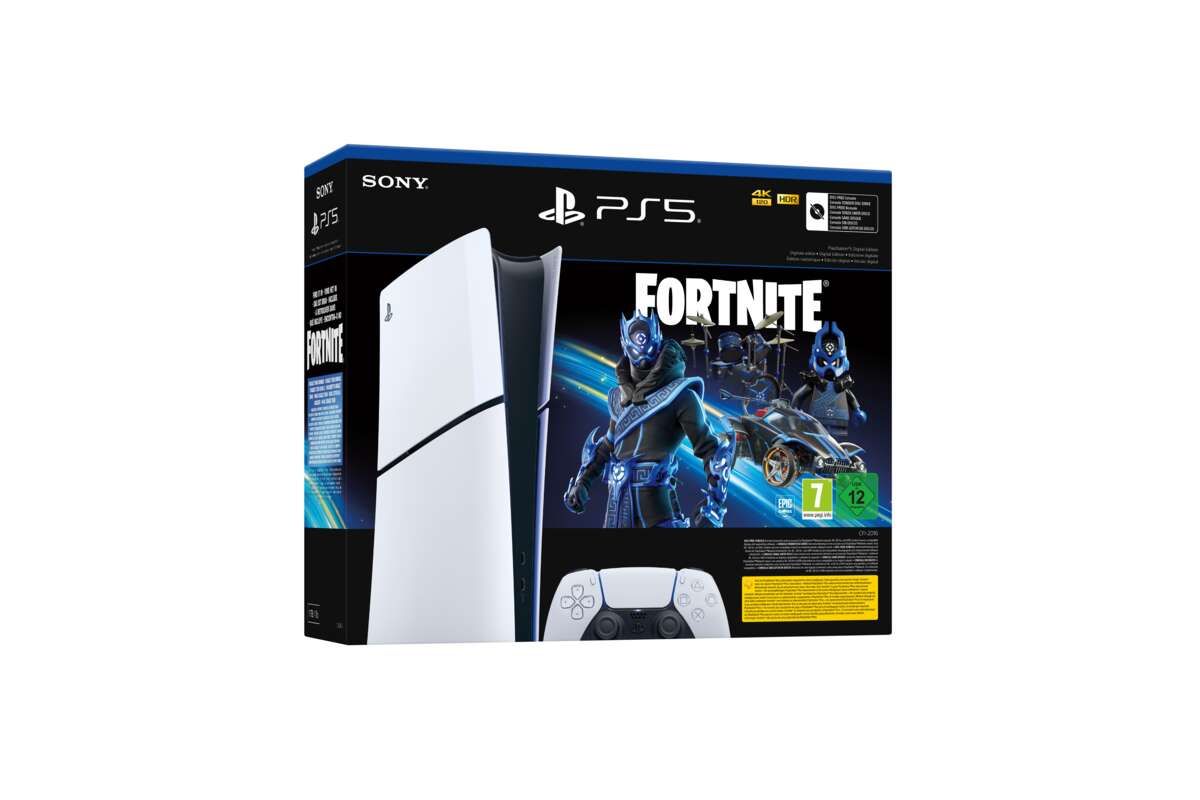 PlayStation®5 Digital Edition konsoll (model group - slim) + Fortnite® Cobalt Star-pakke