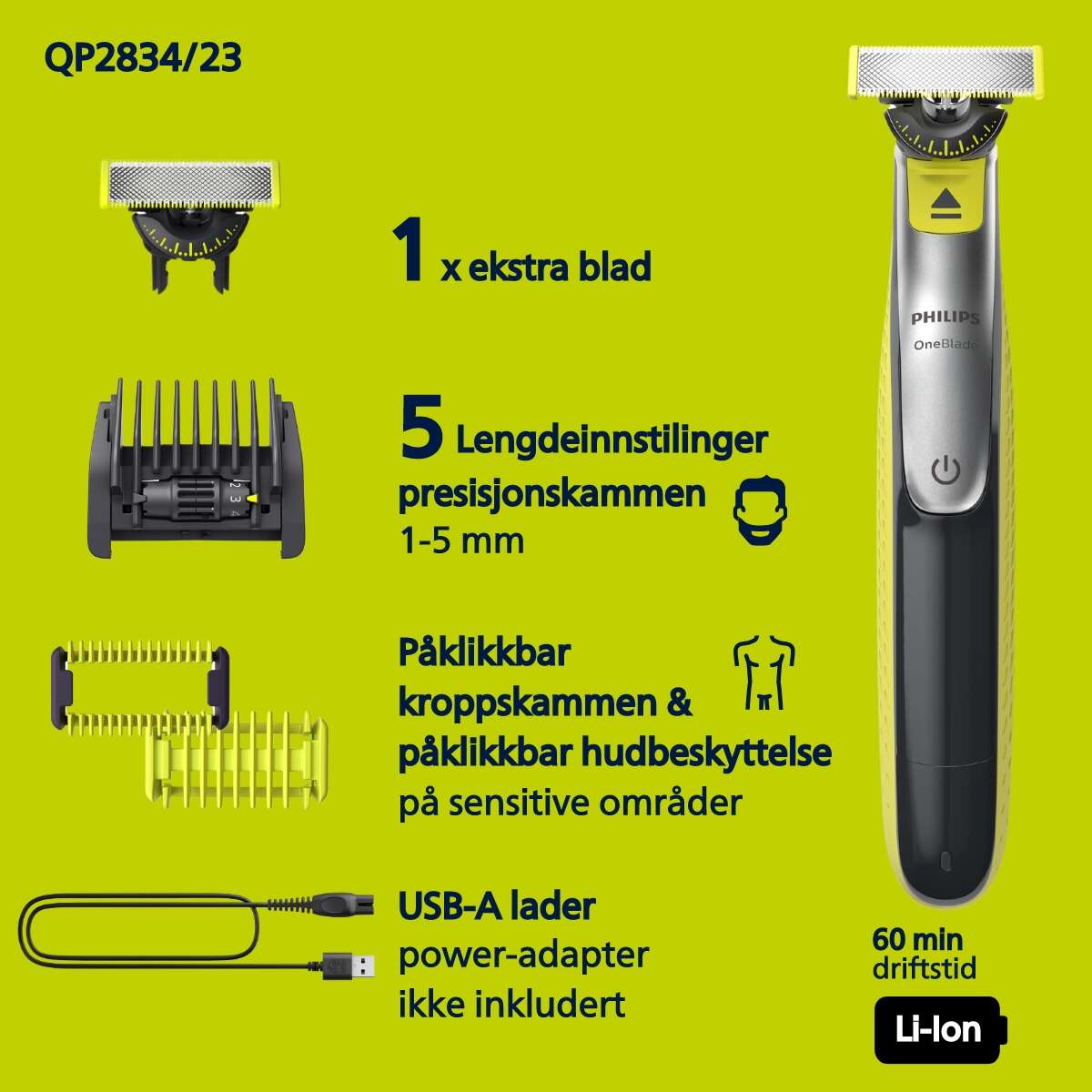 Philips OneBlade QP2834/23 skjegg - og kroppstrimmer