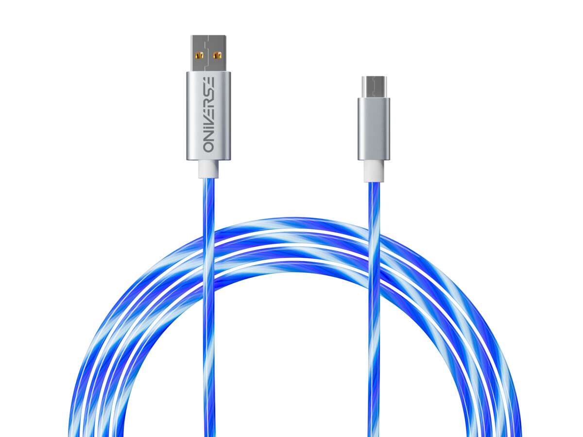 ONIVERSE Micro USB Lade Kabel med LED 2 meter Hvit