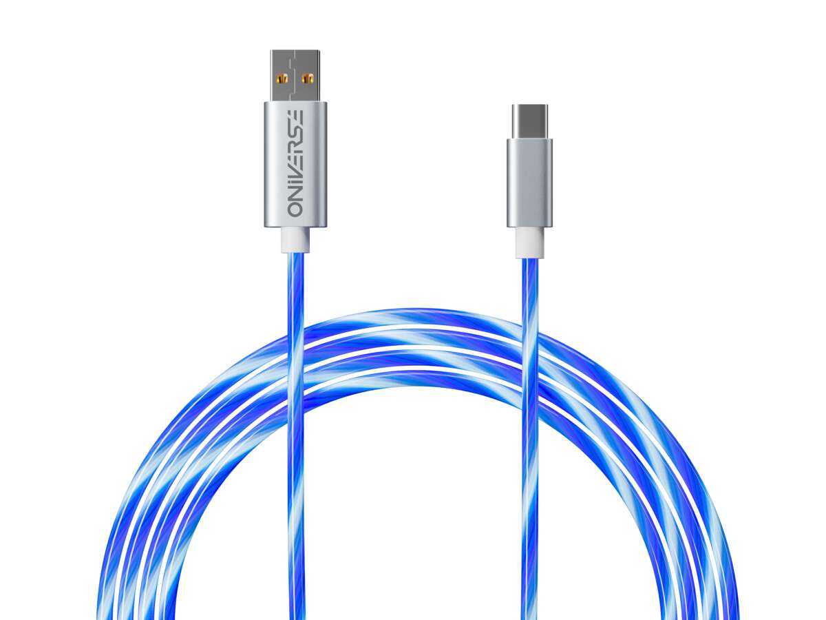 ONIVERSE USB-C Hurtiglade Kabel med LED 2 meter Hvit