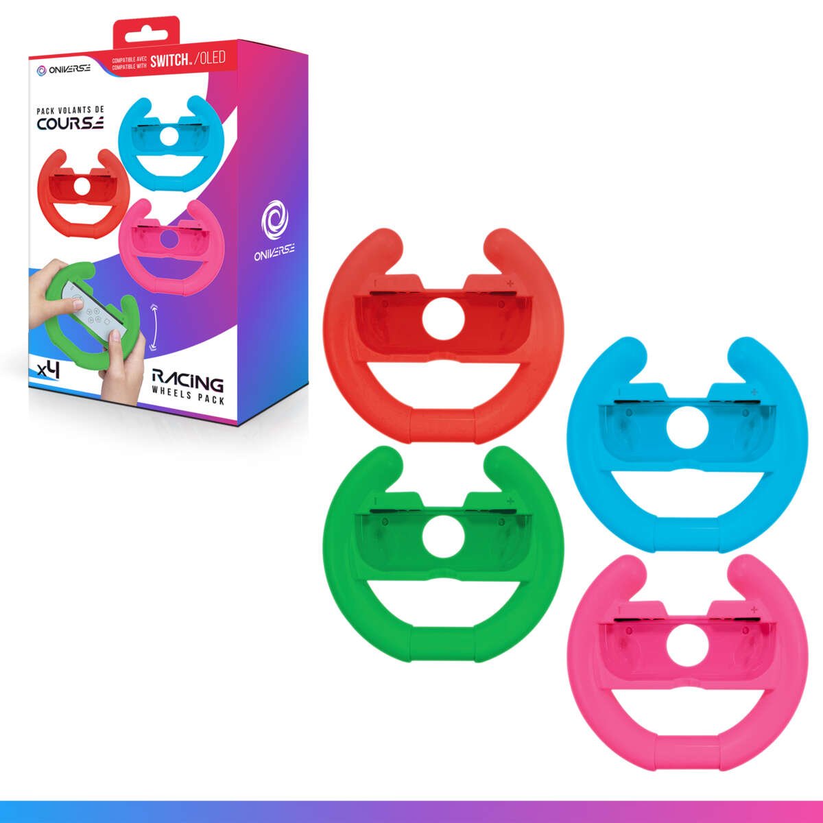 ONIVERSE Pakke med 4 Racing Wheel Controller Holdere Blå/Rød/Grønn/Rosa (SWITCH)