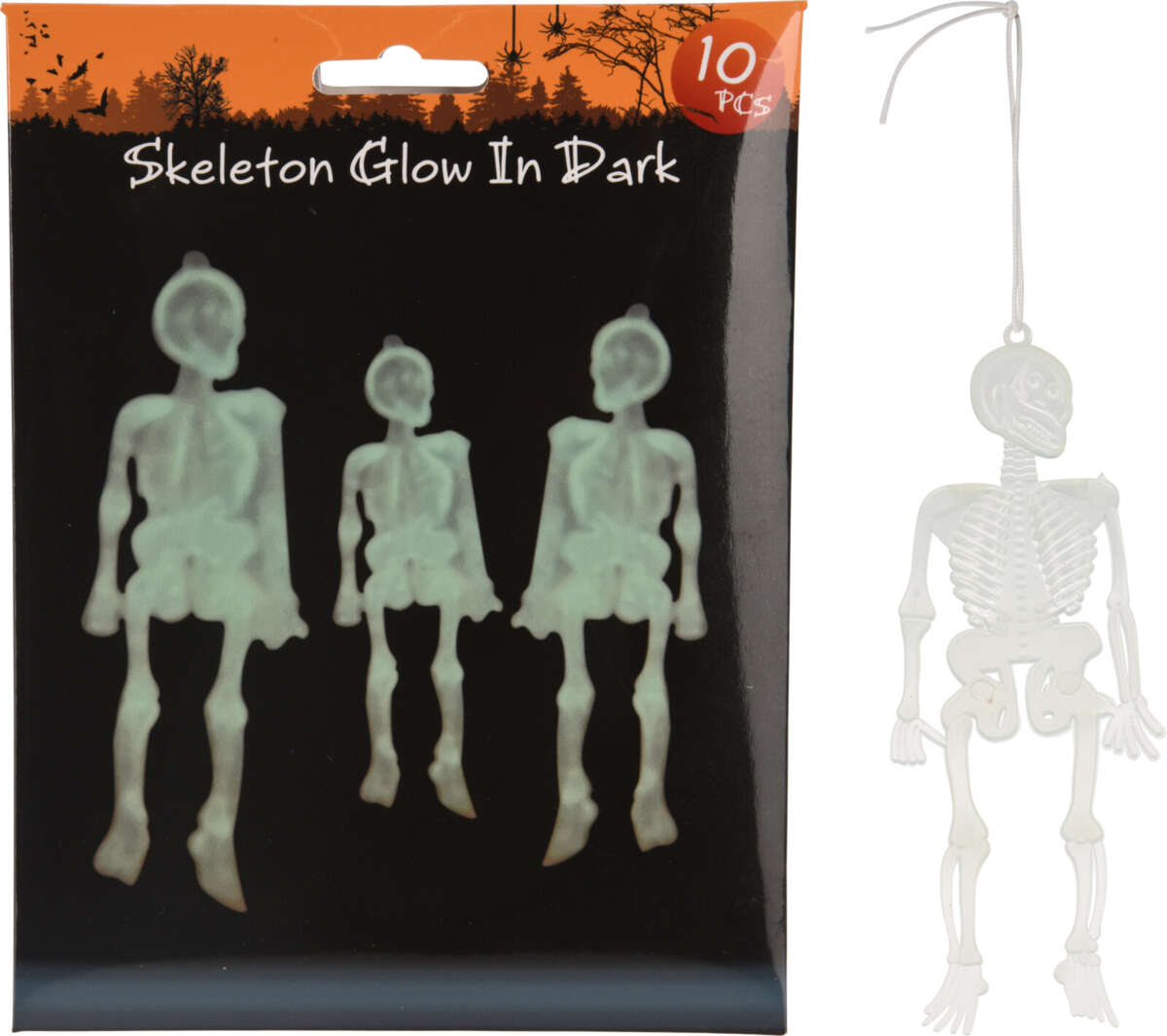 Halloween glow in the dark skjelettpynt 10pk