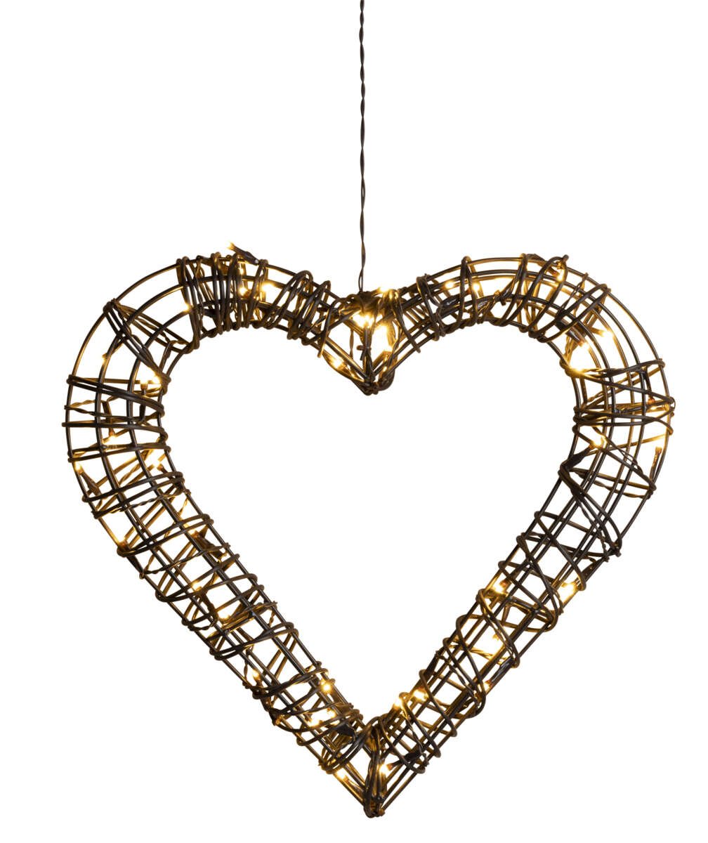 Hjerte veggdekor i kunstrotting med lys