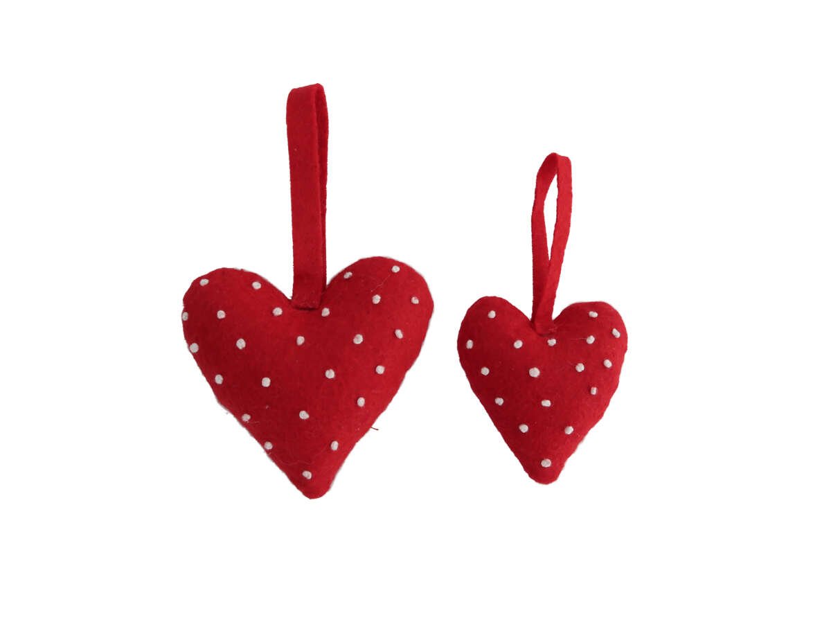 Stoffhjerte juletrepynt 2 pk