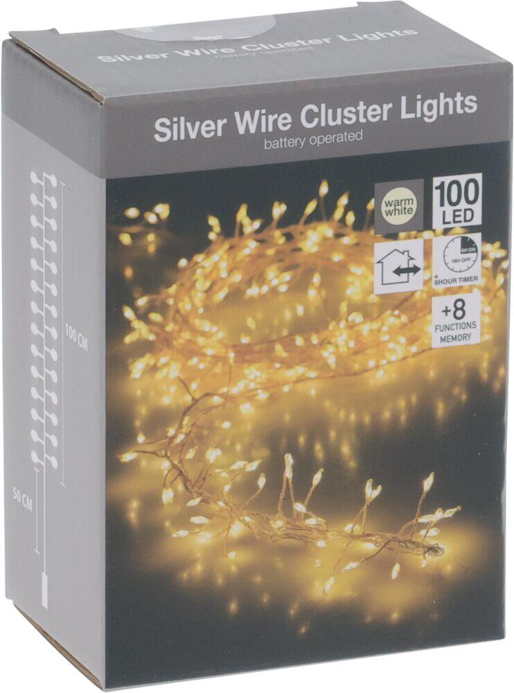 Silwerwire cluster lyslenke, 100 WW LED.