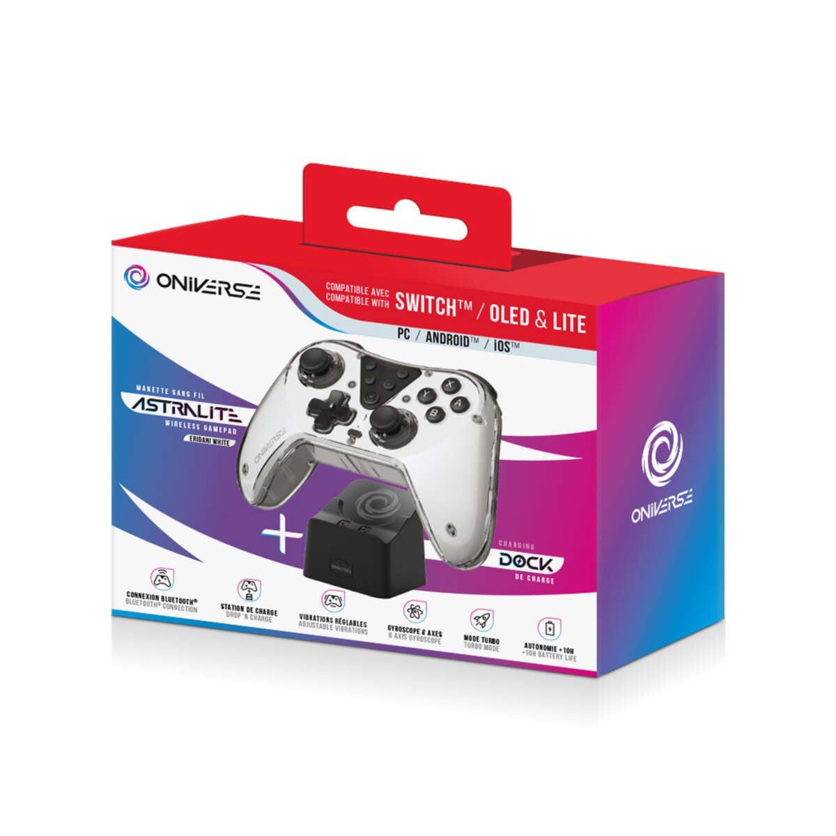 ONIVERSE Trådløs Astralite Bluetooth Controller Røyket Hvit + Laderstasjon (Switch PC Mobil)