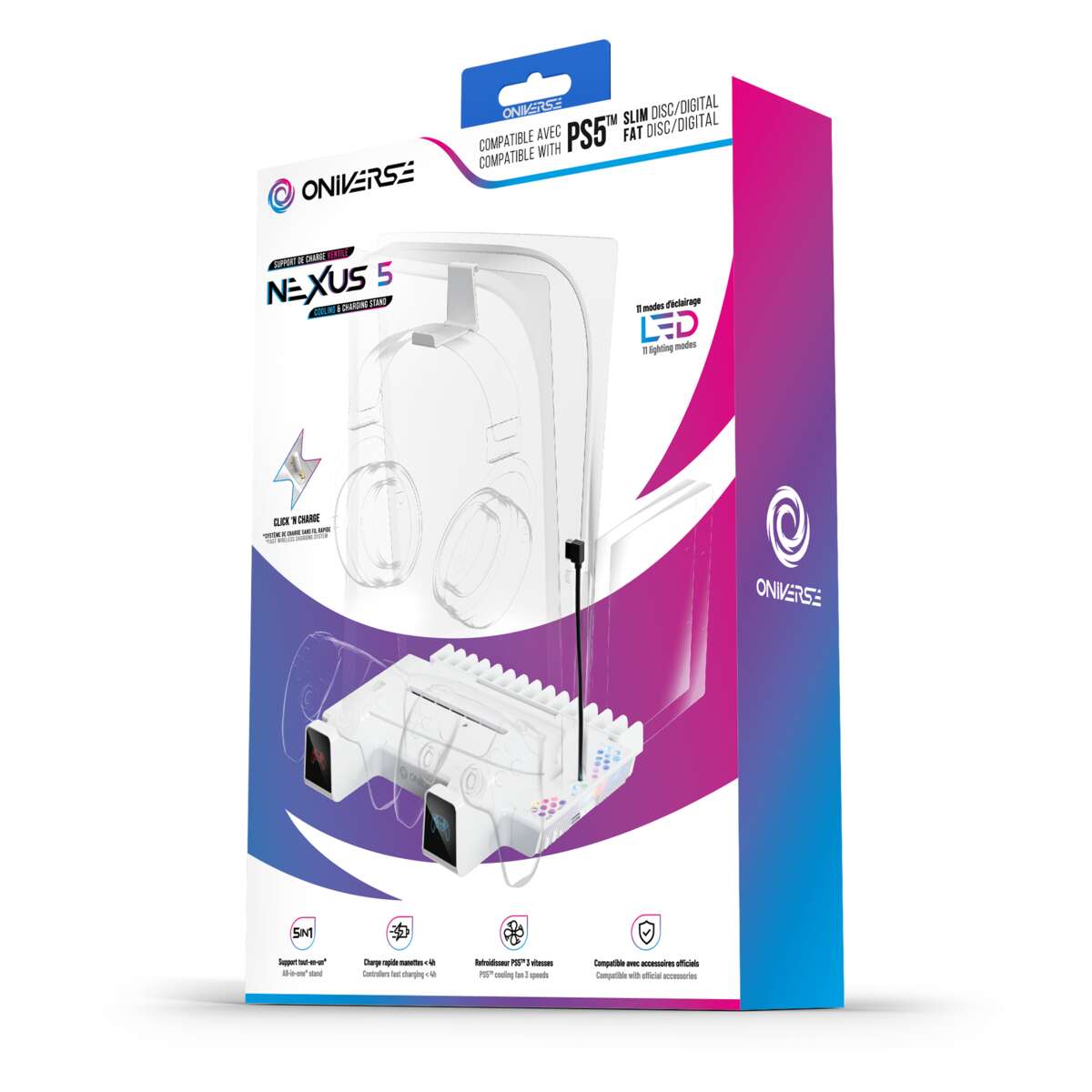 ONIVERSE Nexus 5 kjøle- og ladestativ - Hvit (PS5/PS5 Slim)