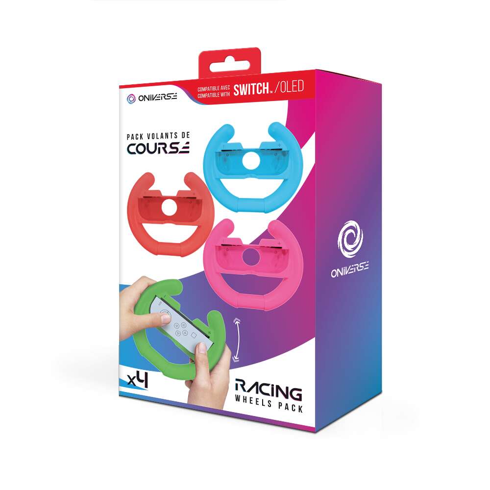 ONIVERSE Pakke med 4 Racing Wheel Controller Holdere Blå/Rød/Grønn/Rosa (SWITCH)
