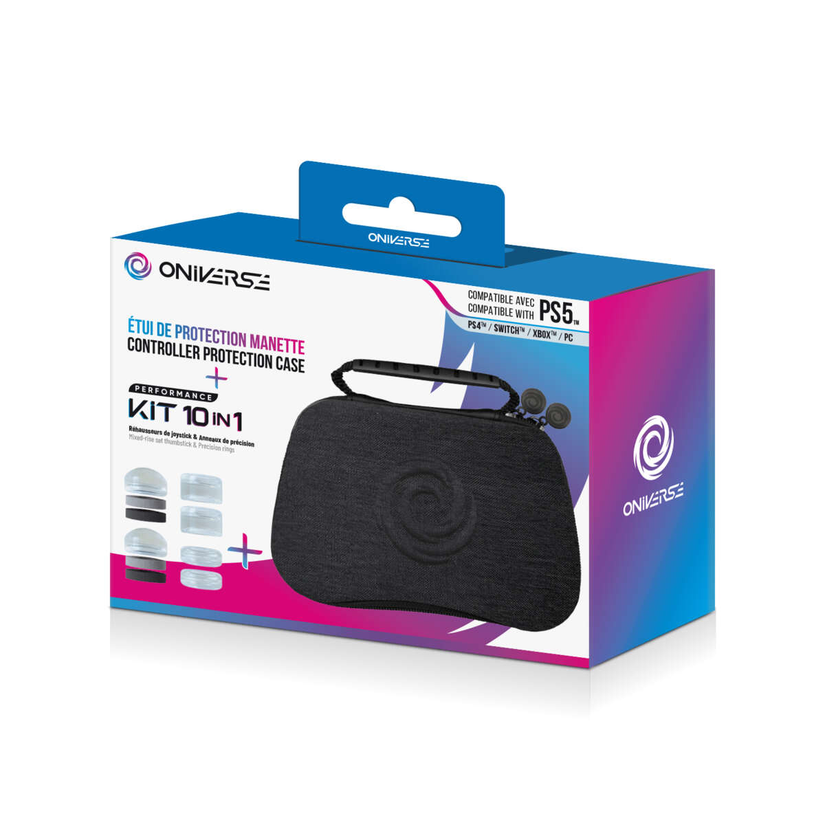 ONIVERSE Controller Etui med 10 tilbehør 4 ringer + 6 silikonhetter (grå)