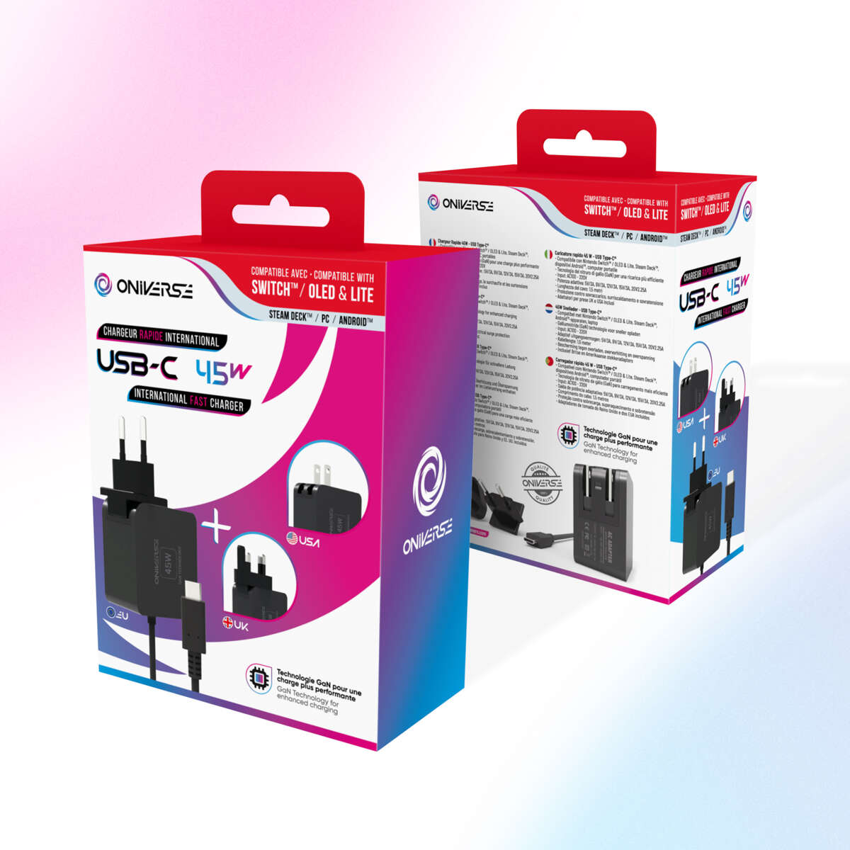 ONIVERSE Internasjonal Hurtiglader 45W Svart (Switch STEAM DECK ANDROID PC)