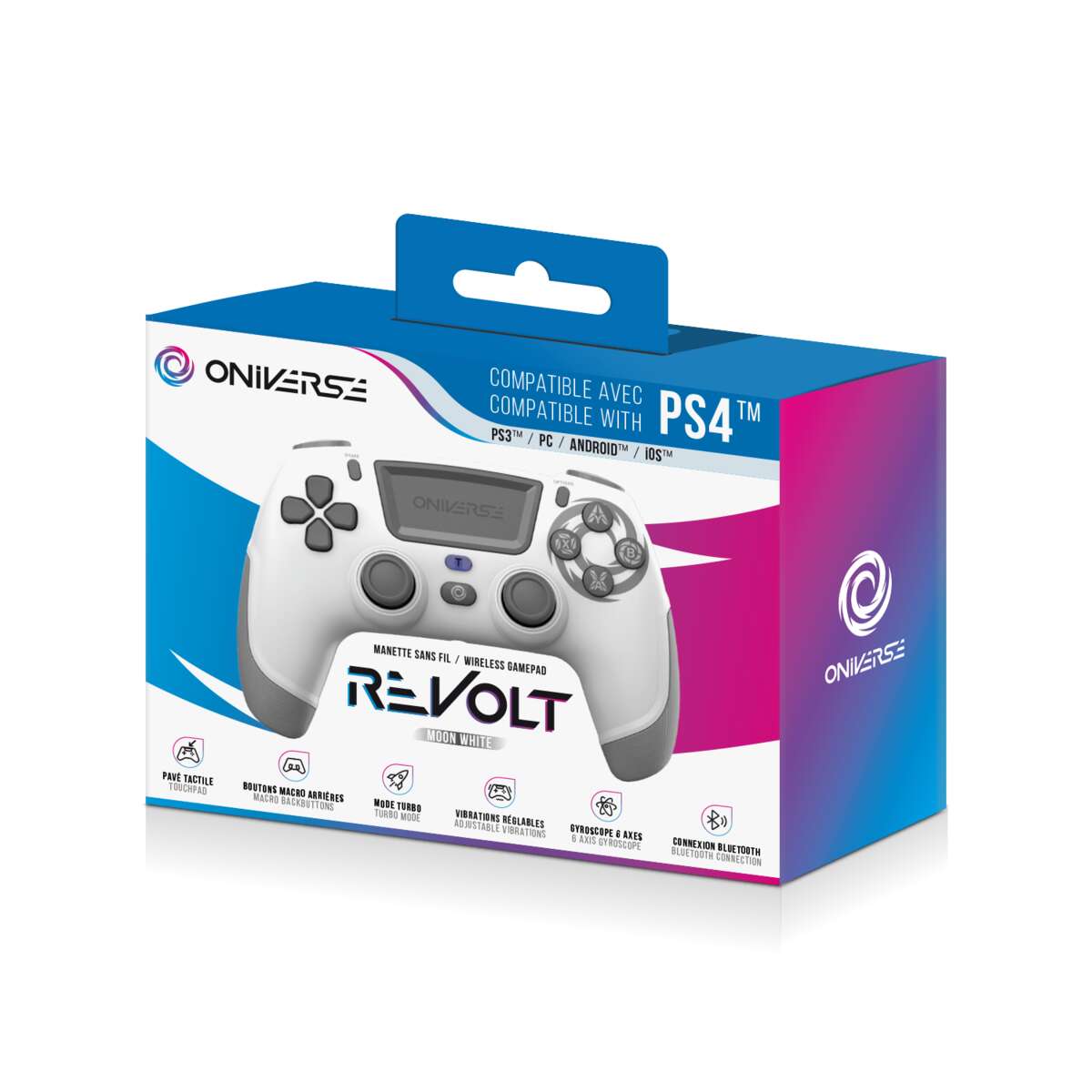 ONIVERSE Trådløs Revolt Bluetooth-kontroller Moon White (PS4 - PC - Mobil)
