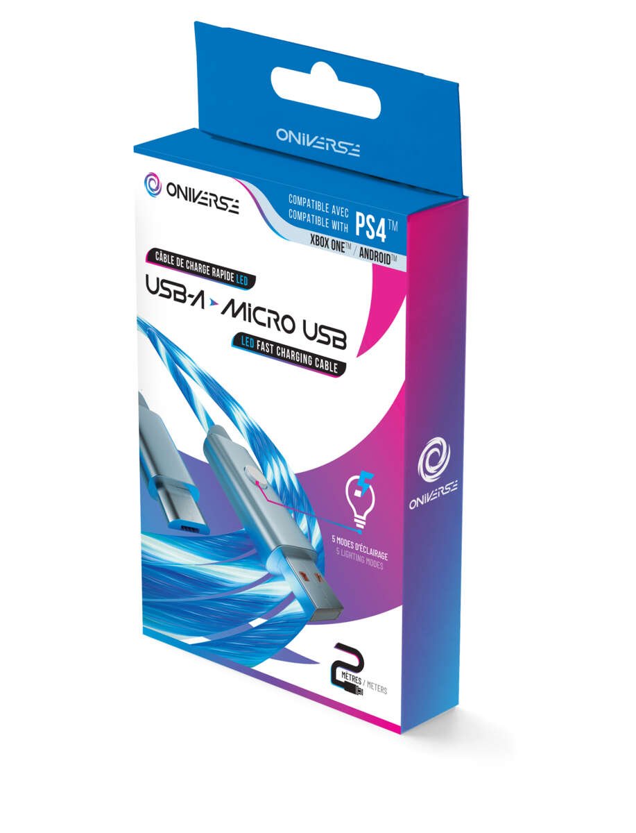 ONIVERSE Micro USB Lade Kabel med LED 2 meter Hvit