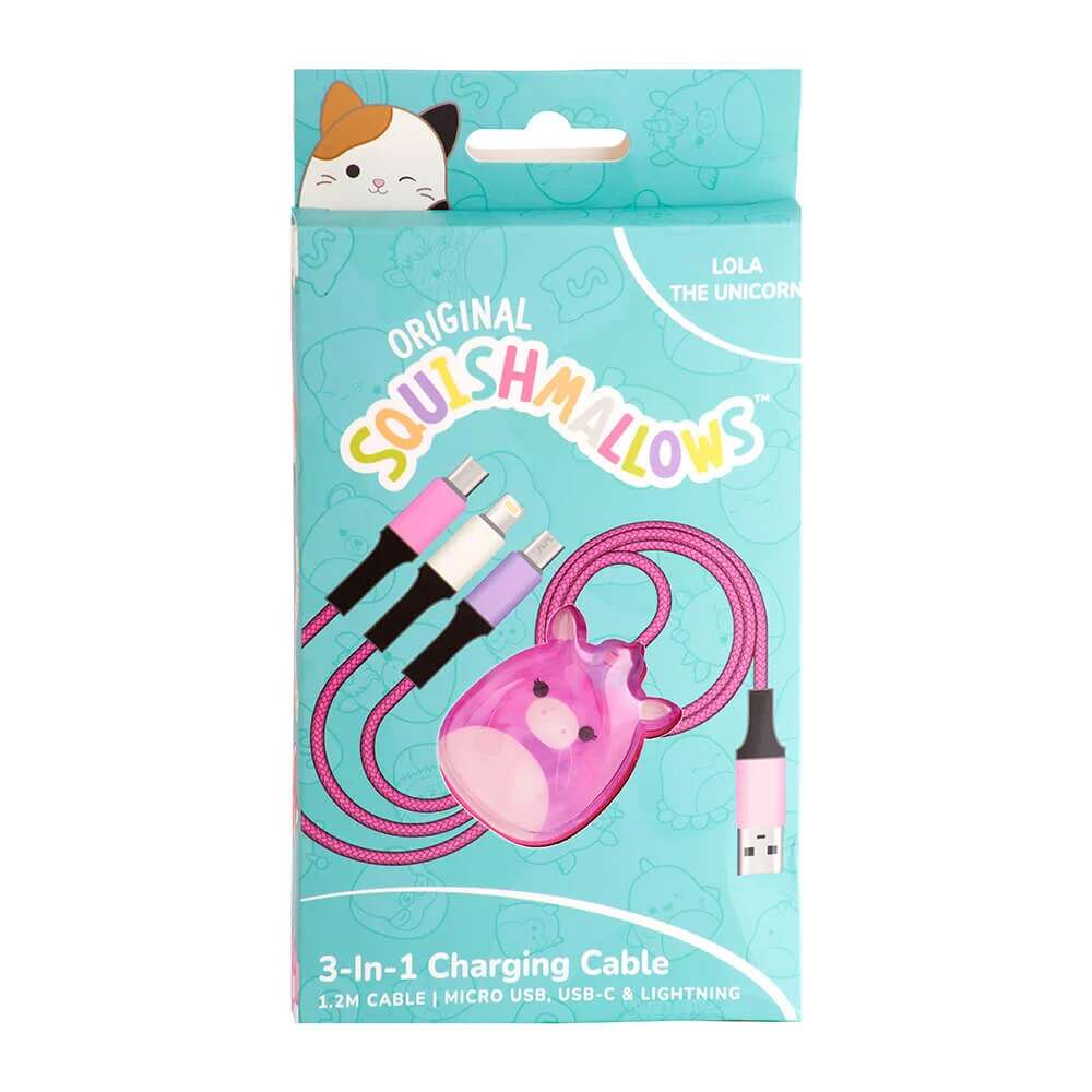 Squishmallows® 3-i-1 USB-C/Micro/Lightning ladekabel