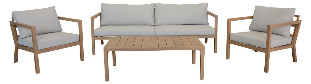 Røst sofagruppe teak og beige vanntette putetrekk