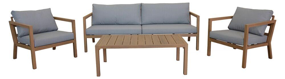 Røst sofagruppe teak og lys grå impregnerte putetrekk