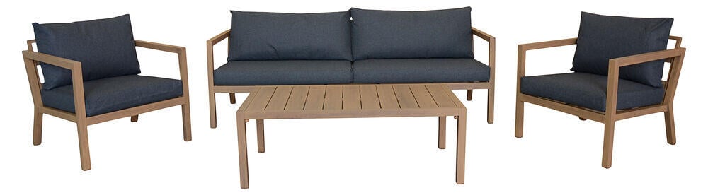 Røst sofagruppe teak og mørk grå vanntette putetrekk