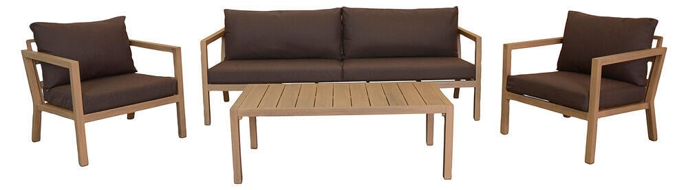 Røst sofagruppe teak og brune vanntette putetrekk