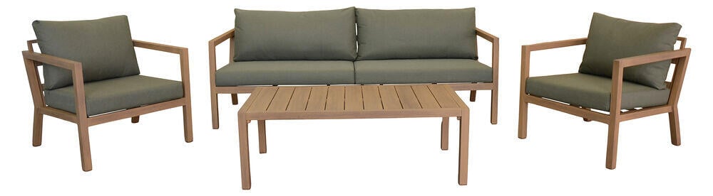 Røst sofagruppe teak og grønne vanntette putetrekk