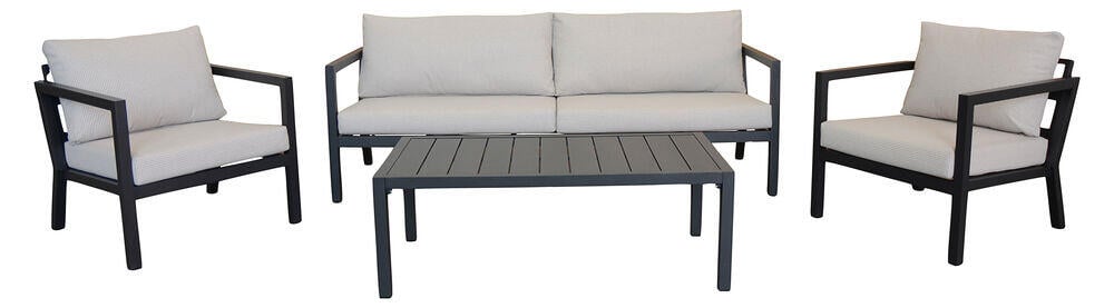 Røst sofagruppe sort og rutet beige vanntette putetrekk