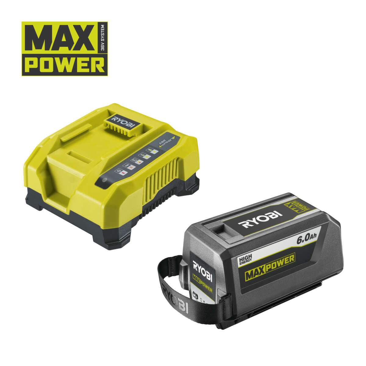 Ryobi RY36BK60B Max Pover batteri og hurtiglader