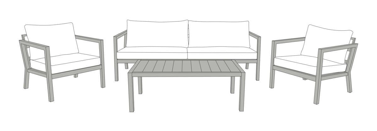 Røst sofagruppe kalk og grønne vanntette putetrekk