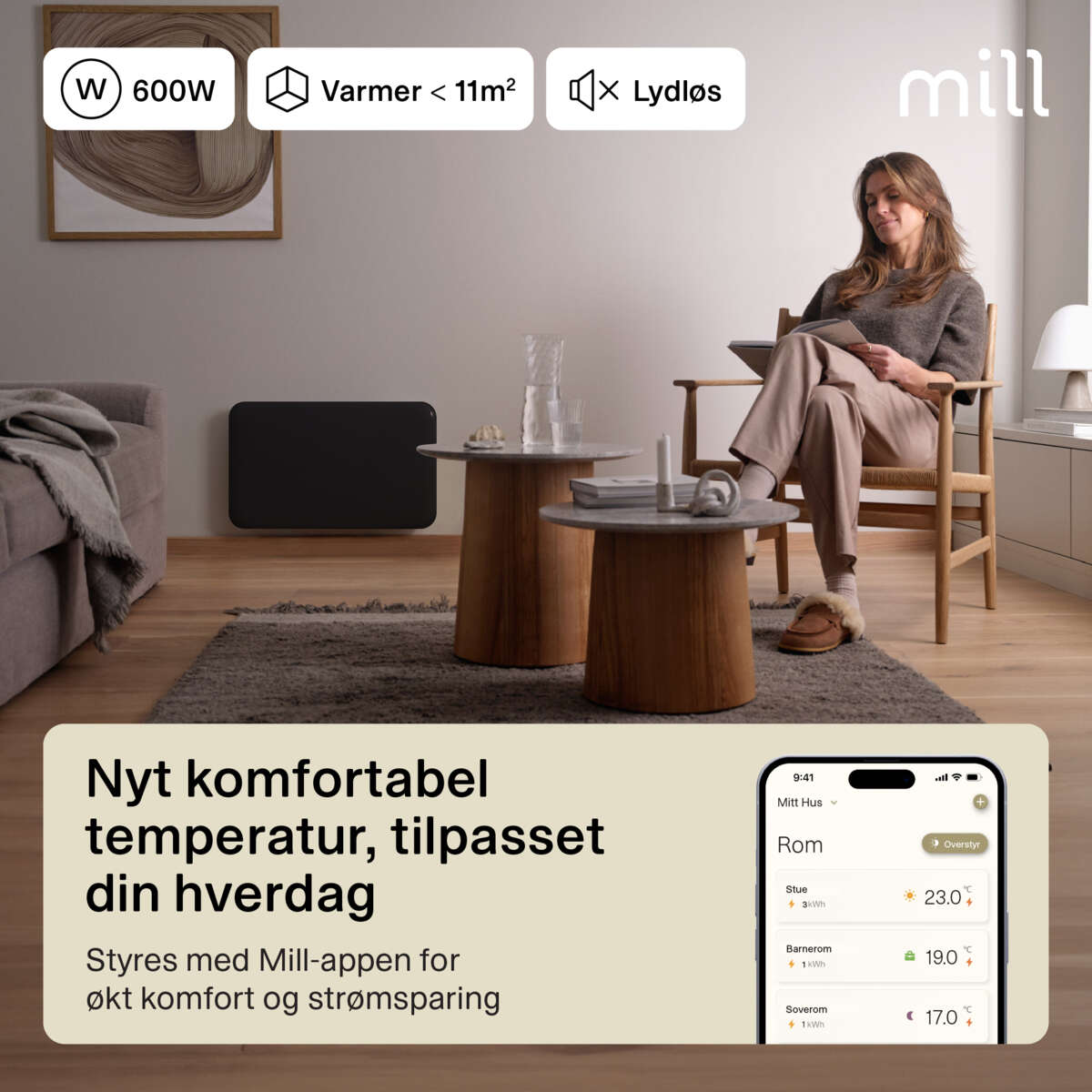 Mill Invisible Smart WiFi Gen 4 600W panelovn