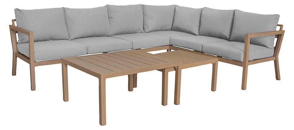 Røst hjørnegruppe teak og beige impregnerte putetrekk