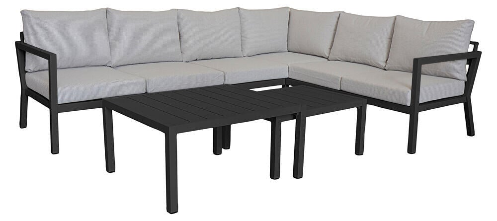 Røst hjørnegruppe sort og rutet beige vanntette putetrekk