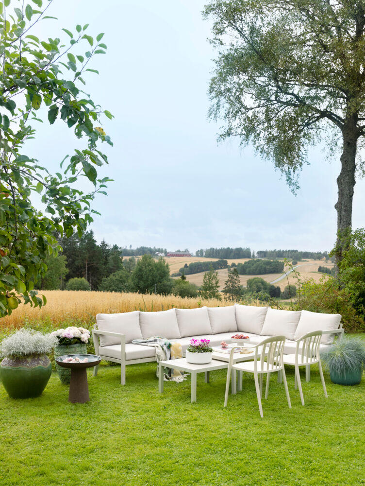 Røst hjørnegruppe kalk og beige vanntette putetrekk