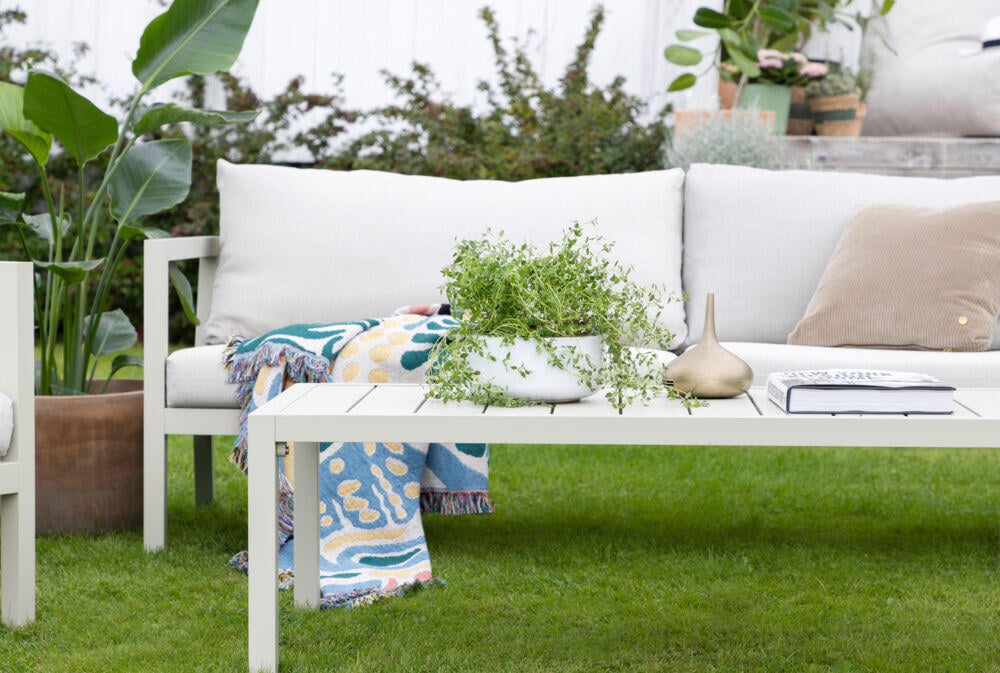 Røst sofagruppe kalk og beige impregnerte putetrekk