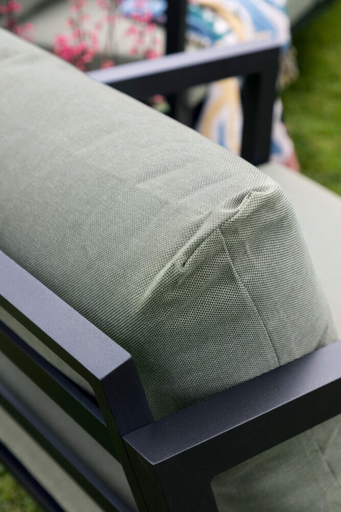 Røst sofagruppe sort og grønne vanntette putetrekk