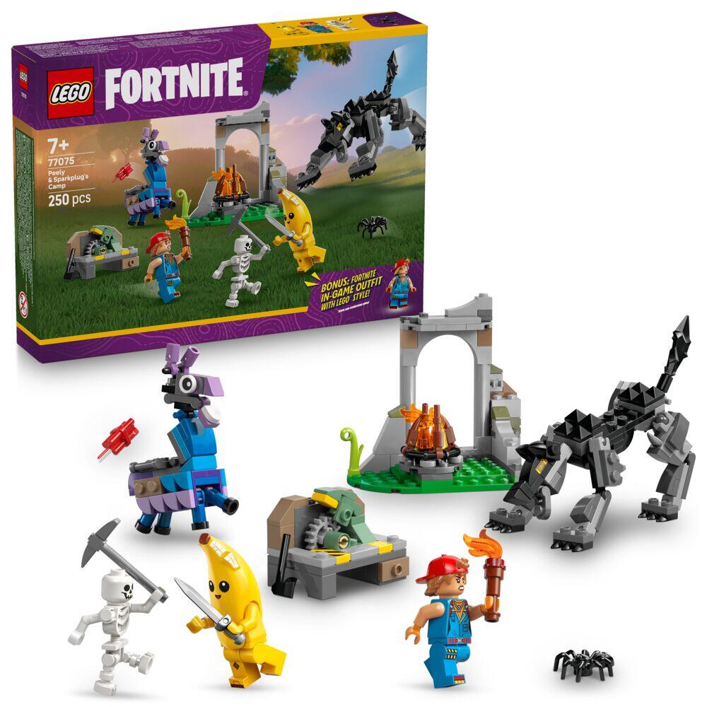 LEGO® Fortnite® Peely og Sparkplug slår leir på sletten 77075