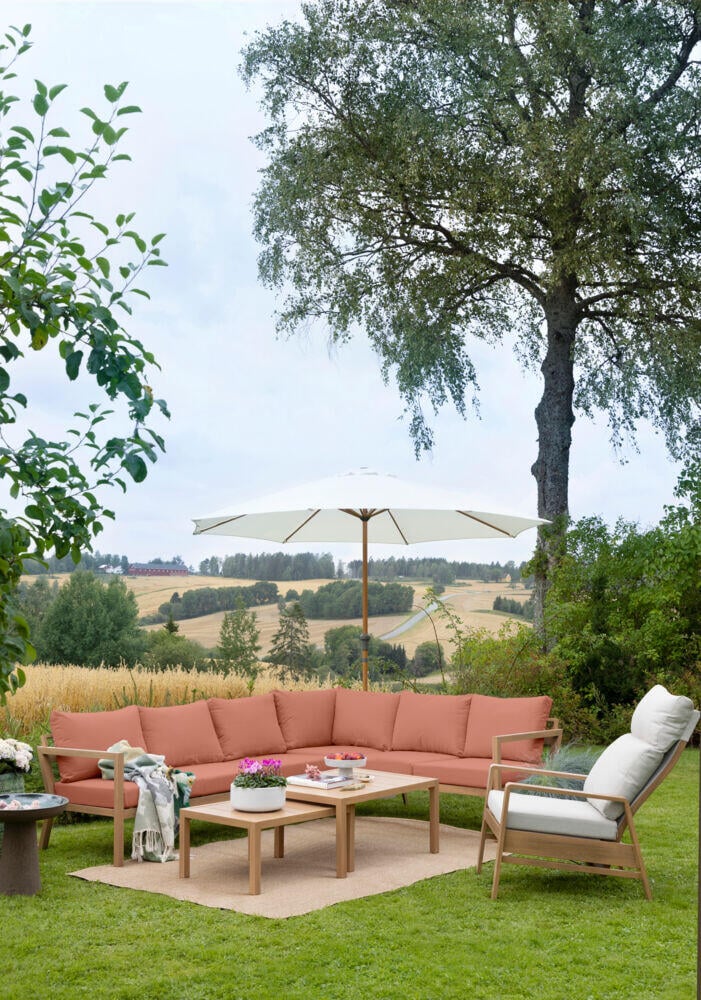 Røst hjørnegruppe teak og rust vanntette putetrekk