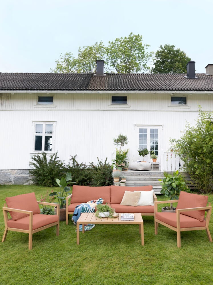 Røst sofagruppe teak og rust vanntette putetrekk
