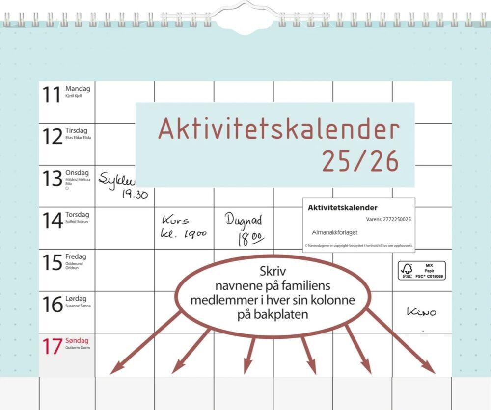 Aktivitetskalender: Familieplanlegger