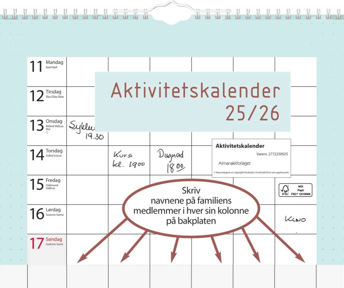 Aktivitetskalender: Familieplanlegger