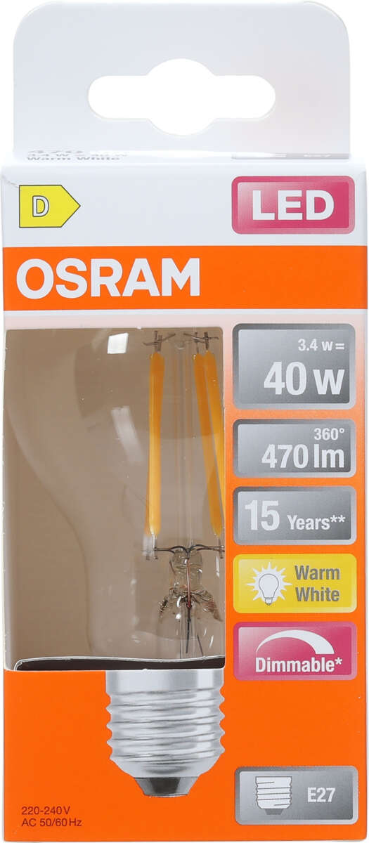 OSRAM LED Superstar Classic A 40 Filament pære